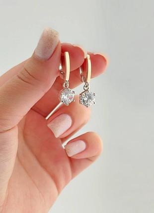 Серьги серебряные с золотом и фианитами