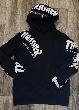 Худі чоловіче huf x thrasher чорне оверсайз