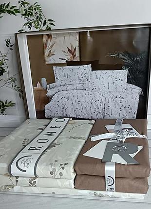 Постільна білизна romeo home з попліну євро розмір 200 на 220 см flora kahve
