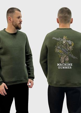 Чоловічий світшот на флісі з принтом machine gunner мінометник скелет з мінометом, хакі