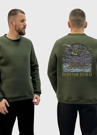 Чоловічий світшот на флісі з принтом sunset goons into the storm морська піхота скелети у човні смерть з косою, хакі