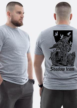 Чоловіча класична футболка з принтом shadow team скелет смерть на кладовищі , світло сірий