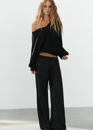 Атласні штани жіночі чорні зі шнурками zara new