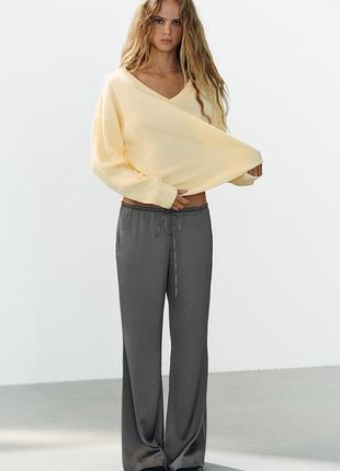 Атласні штани жіночі сірі зі шнурками zara new