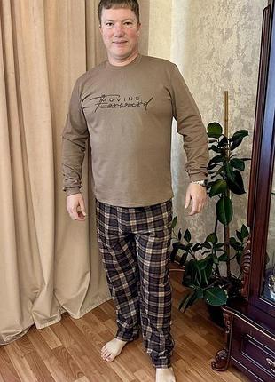 Піжама чоловіча з начосом кофта зі штанами в клітинку 48-58р.