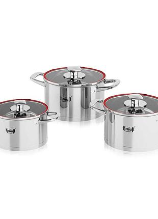 Набір каструль prime chef 6 предметів, 2 л, 2,7 л, 3,7 л, нержавіюча сталь, індукція