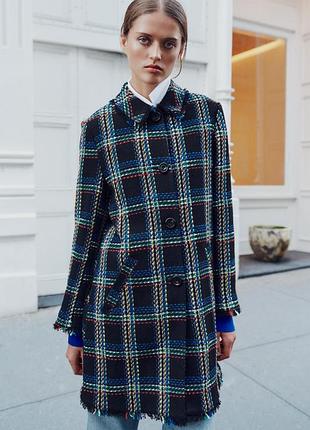 Пальто женское синее в клетку zara new