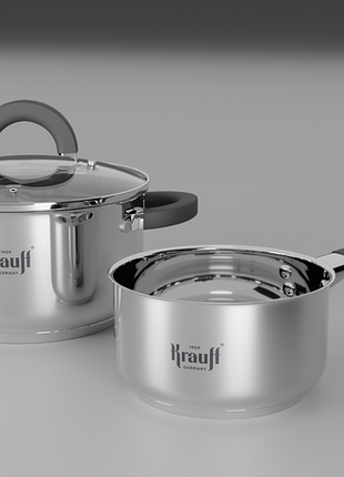 Каструля з кришкою та ковшем із неіржавкої сталі 18/10 krauff (1.2 л 0,7 л) каструлі з товстим дном для індукції