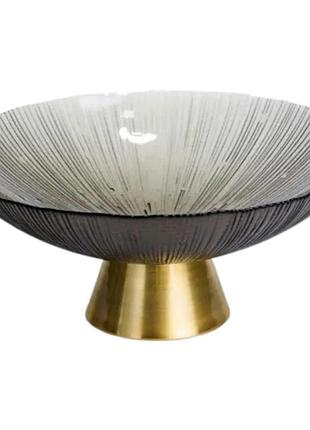 Фруктовниця скляна "gold & grey" 24 см на золотій ніжці yiwu hp-34-118
