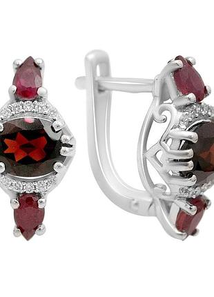 Срібні сережки високої якості з натуральним гранатом 4.337ct, рубіном (2198888)