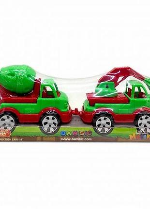 Набор пластиковых машинок "mini matiki" (бетономешалка, экскаватор) красный
