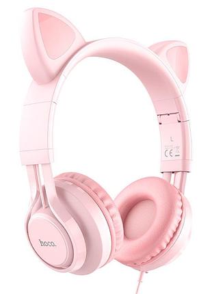Навушники hoco. w36 cat ear з котячими вушками, провідні, роз'єм 3.5 мм, кабель 1.2 м pink