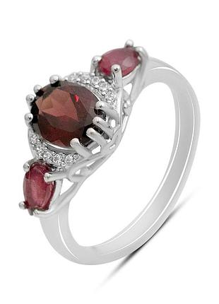 Серебряное кольцо высокогокачества с натуральным гранатом 2.048ct, рубином, вес изделия 2,89 гр (2198871) 17 размер