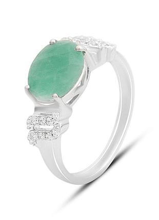 Срібне кільце високої якості з натуральним смарагдом 2.62ct, фіанітами, вага виробу 3,38 г (2161998) 16.5 розмір