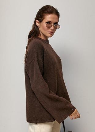 В’язаний джемпер oversize з широкими рукавами - темно-коричневий цвет, one size (є розміри)