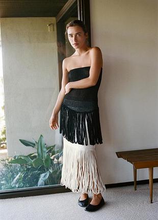 Трикотажний топ жіночий чорний бандо з бахромою zara new