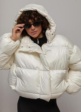 Объемная зимняя куртка oversize с капюшоном - белый цвет, one size (имеется размеры)
