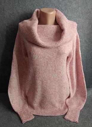 Мягкий свитер с объемным воротником-хомутом (cowl neck) нежно-розового меланжевого цвета 46 размера