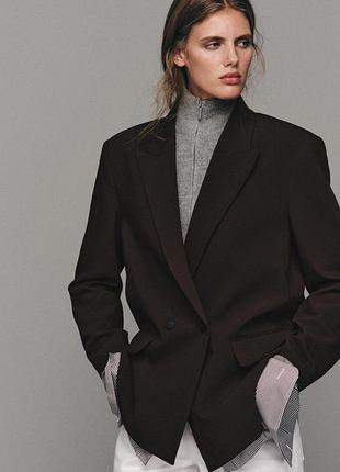Оверсайз женский коричневый двубортный блейзер zara new