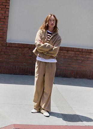 Широкі штани жіночі бежеві з еластичним поясом zara new