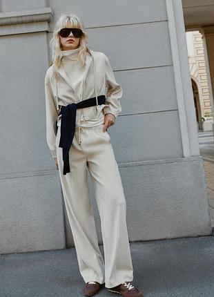 Широкі штани жіночі білі з еластичним поясом zara new