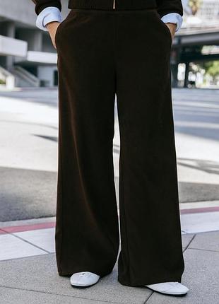 Широкие брюки коричневые с поясом в рубчик zara new