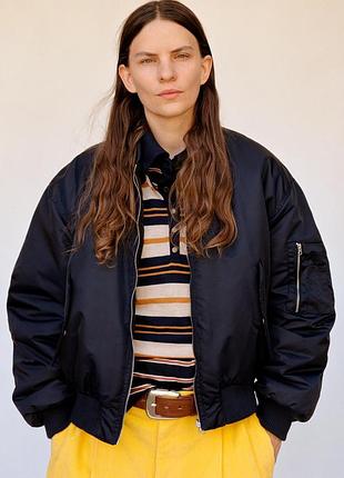 Двусторонняя женская синяя куртка-бомбер оверсайз zara new