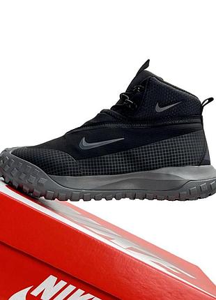 Мужские кроссовки на меху nike acg mountain fly high fur gore-tex grey темно серые найк асг высокие с мембранной гортекс зима