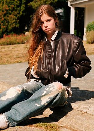 Куртка-бомбер жіноча коричнева зі штучної шкіри zara new