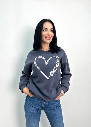 Женский теплый свитшот батник кофта джемпер утепленный на флисе зима