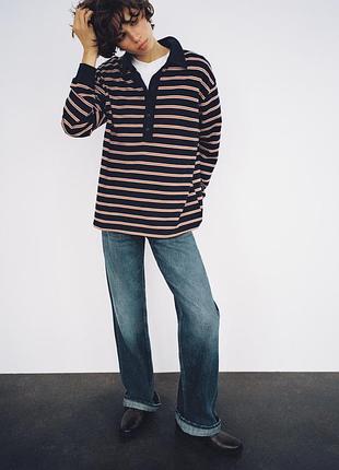 Полосатая рубашка-поло женская песочно-синяя zara new