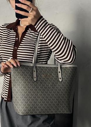 Жіночий шкіряний шопер майкл корс брендовий міський шопер michael kors сумка для дівчини через плече мішель корс сірий