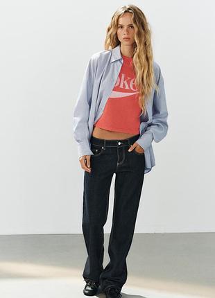 Полосатая женская голубая оверсайз рубашка с карманом zara new