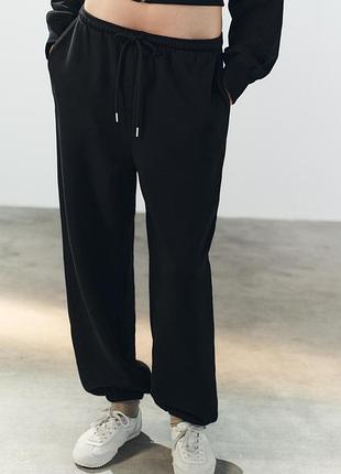 Плюшевые брюки-джоггеры женские черные zara new