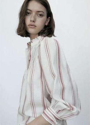 Нова натуральна сорочка блуза massimo dutti, л, котон, біла в червону смужку зі стійкою