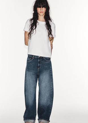 Джинси жіночі сині trf baggy folded з середньою посадкою zara new
