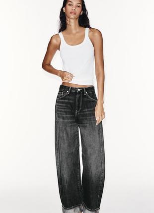 Джинси жіночі чорні trf baggy folded з середньою посадкою zara new