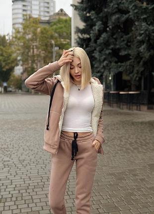 Женский теплый спортивный костюм зима зимний утепленный на меху флисе молнии