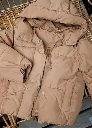 Трендовая куртка на девочку зима дута короткая беж с капюшоном zara xxs