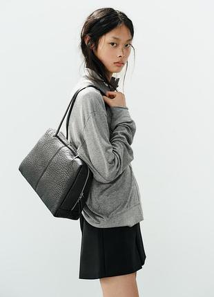Кожаная женская сумка черная на плечо zara new