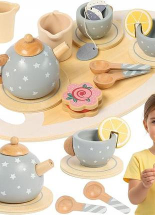Детский деревянный чайный сервиз kruzzel 26394 с аксессуарами