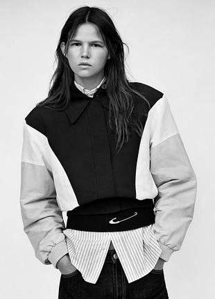 Комбінована жіноча синя куртка-бомбер zara new