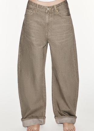 Джинсы женские коричневые trf baggy folded со средней посадкой zara new