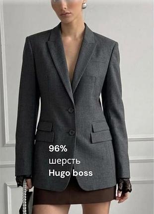 Базовий жіночий жакет hugo boss графітовий шерстяний жакет приталений базовий жакет 96% шерсть сірий жакет брендовий