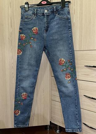 Жіночі джинси topshop moto стрейч з вишивкою