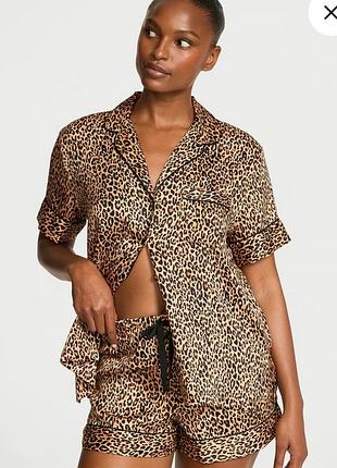 Піжама жіноча victoria's secret signature satin short pajama set marzipan leopard, розмір xs