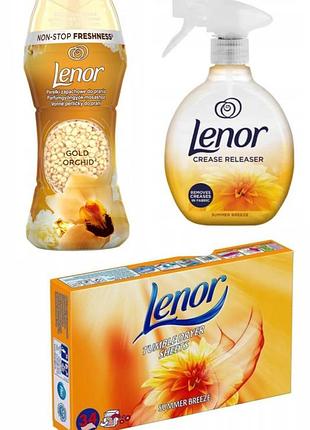 Набір засобів для прання та сушіння білизни lenor: кондиціонер-гранули, серветки, спрей