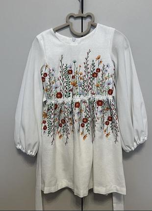 Вишиванка для дівчинки, біла, розмір 104, бавовна, льон, шифон