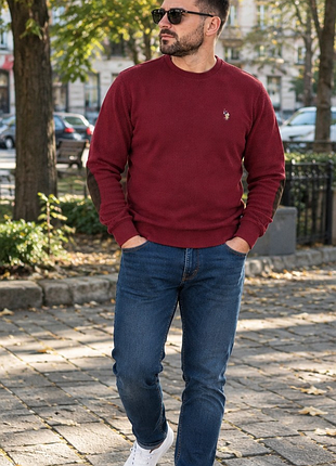 Чоловічий джемпер u.s. polo assn. бордовий з налокітниками m 48–50