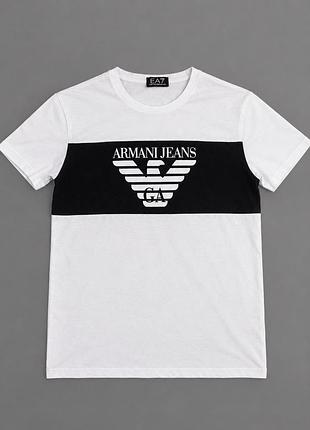 Футболка чоловіча armani jeans біла з чорною смугою